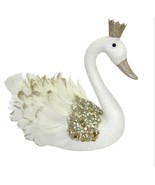 White Glitter Swan With Gold Crown Decor, 8&quot; - £158.26 GBP