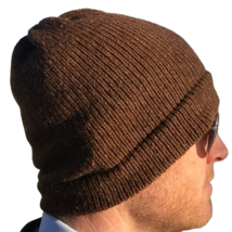 Slouch Beanie Dark Brown Unisex Hat Hand Knit in 100% Fair Trade Alpaca Wool  - £30.06 GBP