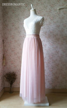 BLUSH PINK Tulle Maxi Skirt Bridesmaid Plus Size Tulle Skirt Outfit image 4