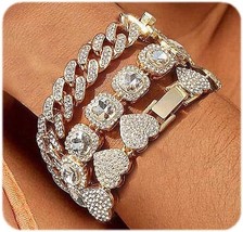 4PCS Gold Silver Bracelets For Women Girls Tennis Bracelet Heart Round D... - £23.77 GBP