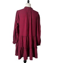 GAP Women&#39;s Plaid Red Short Pocket Dress Tiered Ruffle Trim Striped Size L - $21.78
