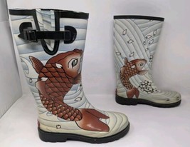 Vintage Y2K Chooka Koi Tattoo Womens Size 8 Rubber Rain Boots Fish Japanese - £46.71 GBP