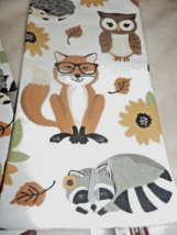 New Set 2 Fall Forest Friends Kitchen Towels 15&quot; X 25&quot; Owl Fox Raccoon Leaves - £19.45 GBP