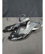 Stuart Weitzman Black Patent Leather Sling Back Heels Peep Toe Shoes Siz... - €46,41 EUR