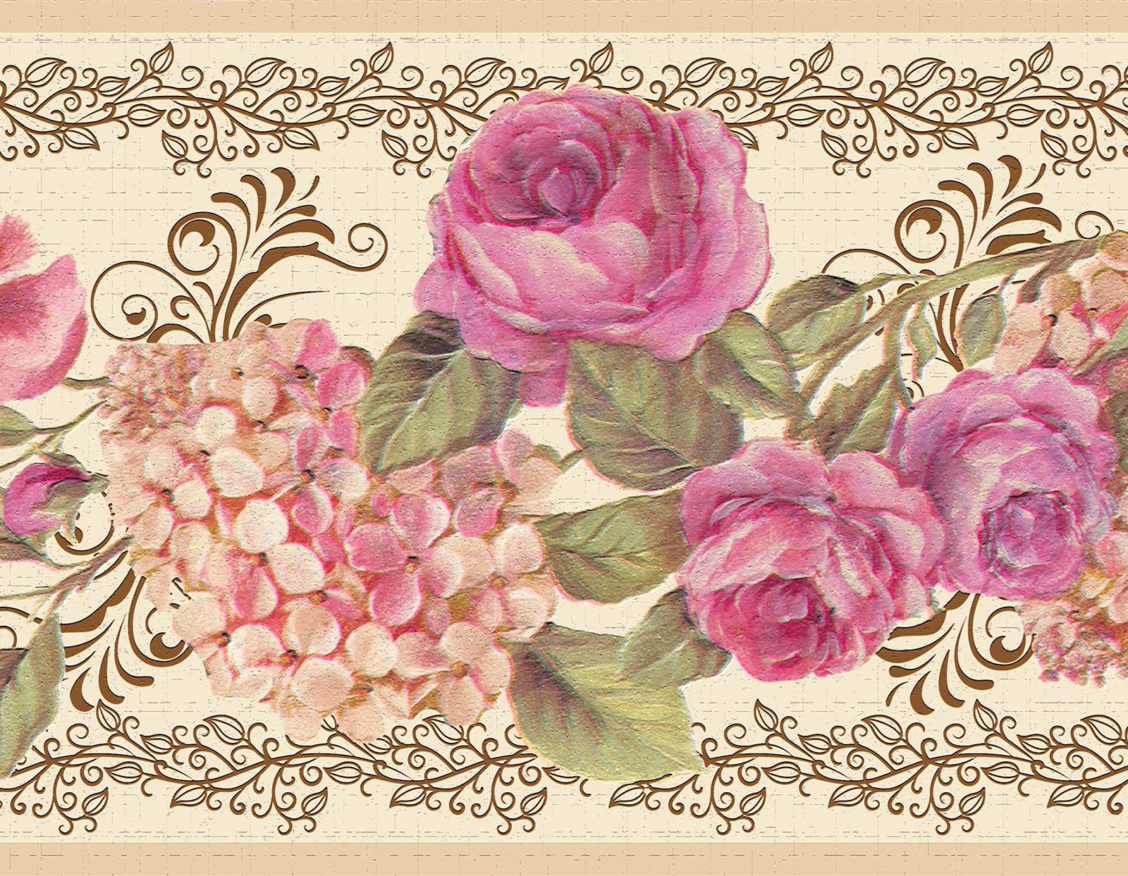 Primary image for Dundee Deco DDAZBD9066 Peel and Stick Wallpaper Border - Floral Pink, Cream Rose