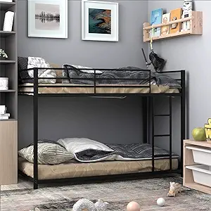Moccha Metal Twin Over Twin Bunk Bed, Bunk Twin Bed With Metal Frame, Bunk Bed W - £290.74 GBP