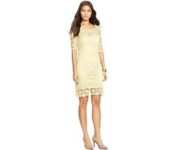Lauren Ralph Lauren Lace Elbow-Sleeve Sheath Dress Spring Yellow New - $41.58+