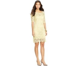 Lauren Ralph Lauren Lace Elbow-Sleeve Sheath Dress Spring Yellow New - £32.70 GBP+