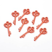 Heart Key Pendants Rainbow Skeleton Keys Red Acrylic Charms Love Jewelry 10pcs - $6.19