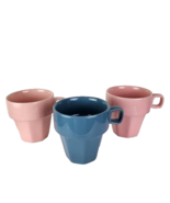 Set of Three Pier 1 Flower Pot Stoneware Stackable Coffee Mugs - $26.73