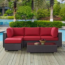 Convene 5 Piece Outdoor Patio Sectional Set Espresso Red EEI-2172-EXP-RE... - £1,373.39 GBP