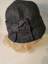 Black Sparkly Bucket Hat With Bow August Hat Company VTG image 2