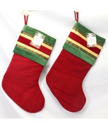 Sears Christmas Stockings Velvet Red Green Gold 18&quot;  Lot of 2  Xmas  NEW - €18,44 EUR