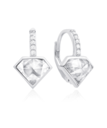 Authentic Crislu Diamond Shape Pave Leverback Earrings in Platinum - £91.44 GBP