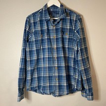 Lucky Brand Shirt Mens Large Blue Plaid Button Up Western Rodeo Casual Work - $6.33