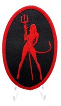 Devil Girl With Pitch Fork Iron On Sew On Embroidered Patch 4&quot; x 2 1/2&quot; - $5.79