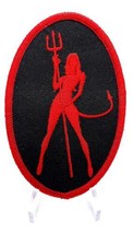 Devil Girl With Pitch Fork Iron On Sew On Embroidered Patch 4&quot; x 2 1/2&quot; - £4.32 GBP