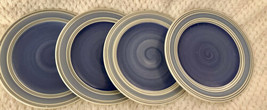 Pfaltzgraff Rio Salad or Dessert Plates 8-1/8&quot; (4) Blue Striped Heavy Stoneware - £23.05 GBP