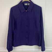 Chicos 1 US M Floral Texture Jacket Jacquard Purple 3/4 Sleeve Embroider - $27.64