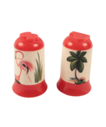 Vintage Souvenir Salt Pepper Shakers Hand Painted Flamingo Palm Tree - $7.69