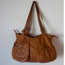 TOSCA BLU Brown Leather Shoulder Bag Purse Zip Up Pockets Buckles Made i... - $57.00