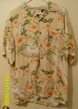 Caribbean Joe Island Supply Co. Men&#39;s Shirt Hawaiian Floral Peach, Green, Yellow - £5.49 GBP