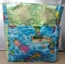 Frogs Pool Water Surfboard Raft Summer Large Purse/Project Bag Handmade 14x16 - £37.16 GBP