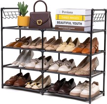 Elechotfly Shoe Rack, 16–20 Pairs Shoe Storage Organizer, 4 Tiers, And Cloakroom - £35.93 GBP