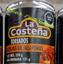 LA COSTENA ROJADAS DE JALAPENO TOREADOS / FIRE ROASTED JALAPENOS 220g FR... - $9.74