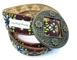 Hadley Pollet Zinnia Floral Jacquard Fabric Belt with Ornate Metal Buckl... - £18.59 GBP
