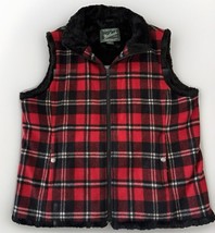 Woolrich Plaid Wool Vest Womens XL Faux Fur Lined Full Zip Sweater Jacke... - $370.63 MXN