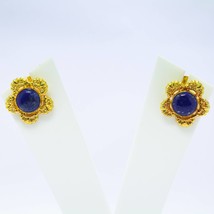 Lapis Lazuli Earring Vintage look Gold plated 925 Sterling Silver handma... - £97.51 GBP