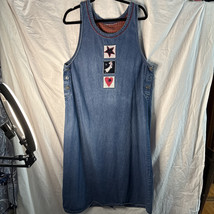 WHITE STAG Vtg Denim Teacher Jumper Size XL (16/18) Sleeveless Dress Alphabet - $14.85