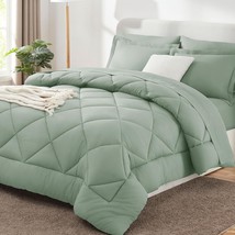 Cozylux King Comforter Set With Sheets 7 Pieces Bed In A Bag Sage Green All - $74.65