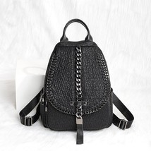 GAGACIA Black Chain Women Leather  Backpack School Bags For Girls Travel Backpa  - £57.86 GBP