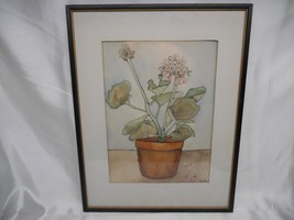Old Vtg Original Watercolor Painting Artist Signed Ruth Floral Pot Wall Hanging - £79.12 GBP