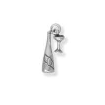 Sterling Silver 3D Champagne and Wine Glass Charm for Charm Bracelet or Necklace - £19.91 GBP