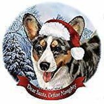 Holiday Pet Gifts Cardigan Corgi Blue Merle Dog Santa Hat Porcelain Ornament - £25.49 GBP