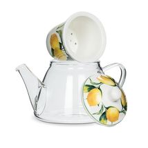 Lemon Tree Teapot 24 oz with Lid and Strainer 3 pc Set Ceramic and Clear Glass image 3