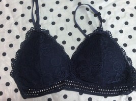 shein pretty padded lace bralette bra small  uk 10-12  usa 6-8   euro 38-40 navy - $7.66