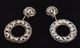 John Hardy Vintage 70’s Signed Earrings Cut Out Dangle Drop Circle Sterling Silv - £313.93 GBP