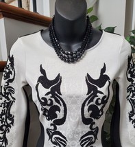 River Island Women White Black Embroidered Long Sleeve Knee Length Dress Size 6 - £59.07 GBP