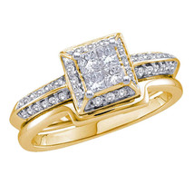 14k Yellow Gold Princess Diamond Bridal Wedding Engagement Ring Set 1/2 Ctw - £799.57 GBP