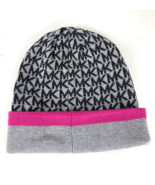 Michael Kors Hat Knit Beanie Logo Gray &amp; Pink Soft  H3 - £30.25 GBP