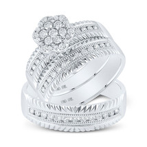 14kt White Gold His Hers Round Diamond Cluster Matching Bridal Wedding Ring Set - £1,923.44 GBP