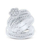 14kt White Gold His Hers Round Diamond Cluster Matching Bridal Wedding Ring Set - £1,935.64 GBP