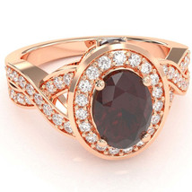 Three Stone Garnet Diamond Peekaboo Halo Engagement Ring In 14k Rose Gold - £640.66 GBP