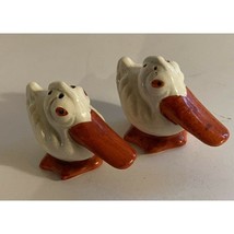 Salt and Pepper Shakers Pelicans Hand Painted White and Orange Japan - £8.84 GBP