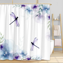 FEIERMAN Retro Floral Dragonfly Shower Curtain Spring Blue Purple Flowers Green  - £20.28 GBP
