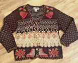 Vtg Nordic Fair Isle Button Up  Knit Cardigan Sweater Skates Size Petite... - $22.09